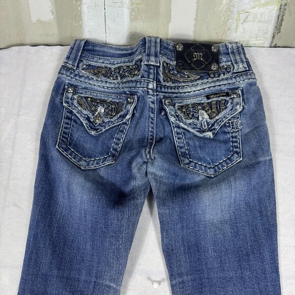 Miss Me Skinny Jeans Womens Blue Deinm Studded Whiskering Pockets Outdoor 25 - Picture 4 of 16